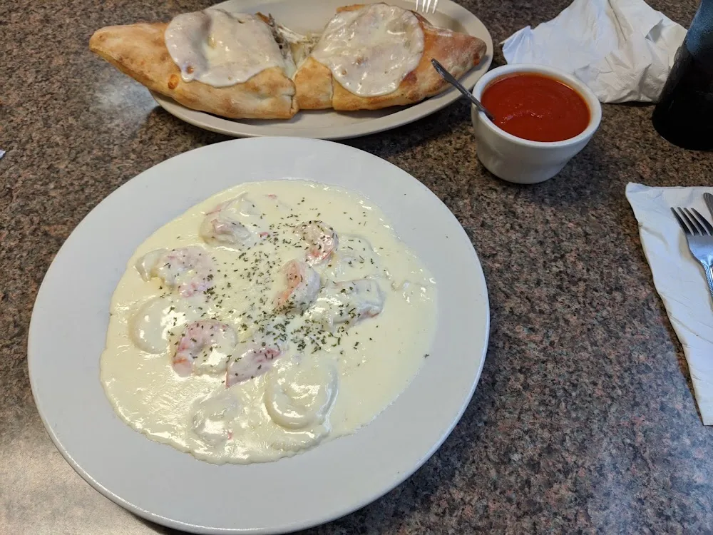 Schianos Seafood Alfredo and Stromboli